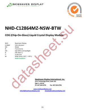 NHD-C12864MZ-NSW-BTW datasheet  